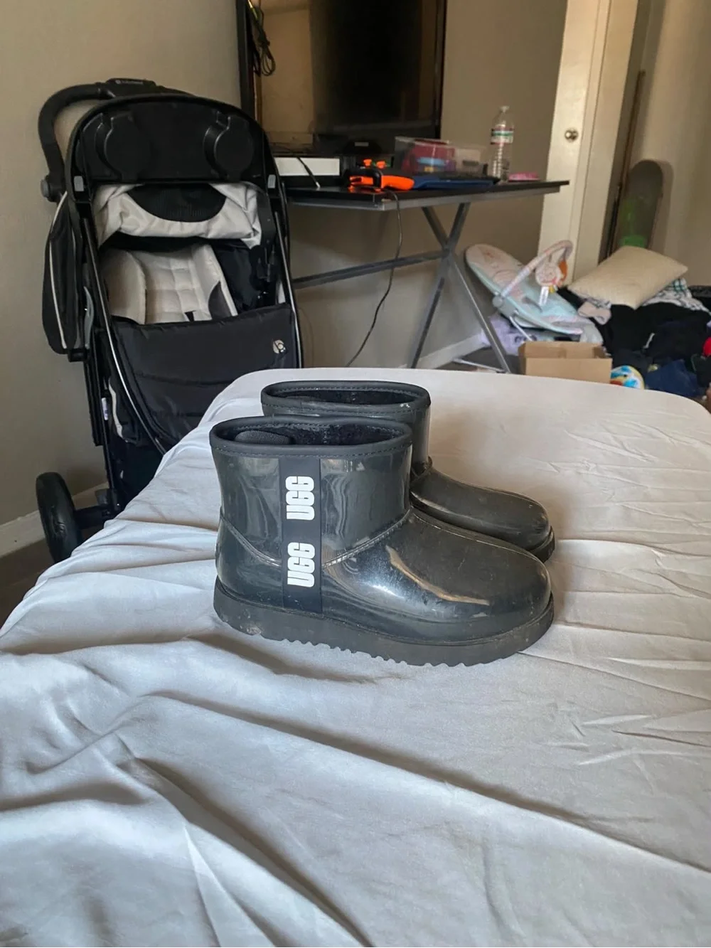 UGG Kids Black Glossy Waterproof Short Rain Boots